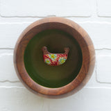 Embroidered Folk Art Bird in Extra Chunky Teak Frame | Green
