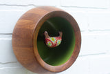 Embroidered Folk Art Bird in Extra Chunky Teak Frame | Green