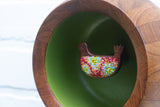 Embroidered Folk Art Bird in Extra Chunky Teak Frame | Green