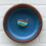 Embroidered Whale in Oversized Vintage Teak Frame