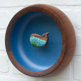 Embroidered Whale in Oversized Vintage Teak Frame