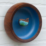 Embroidered Whale in Oversized Vintage Teak Frame
