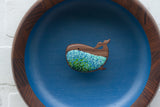 Embroidered Whale in Oversized Vintage Teak Frame