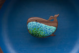 Embroidered Whale in Oversized Vintage Teak Frame