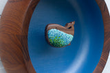 Embroidered Whale in Oversized Vintage Teak Frame