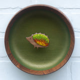Embroidered Hedgehog in Oversized Teak Frame