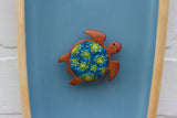 Embroiderd Turtle | XL Vintage Wood Striped Frame