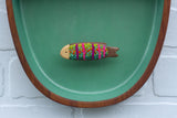Embroidered Striped Fish in Rare Double Sided Teak Frame
