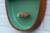 Embroidered Striped Fish in Rare Double Sided Teak Frame
