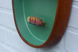 Embroidered Striped Fish in Rare Double Sided Teak Frame