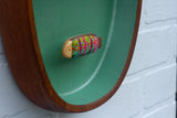 Embroidered Striped Fish in Rare Double Sided Teak Frame