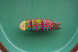 Embroidered Striped Fish in Rare Double Sided Teak Frame