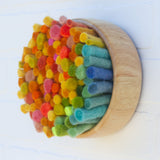 Felted Puff in Vintage Maple Frame | Rainbow