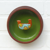 Embroidered Bird in Teak Frame | Green