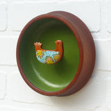 Embroidered Bird in Teak Frame | Green