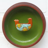 Embroidered Bird in Teak Frame | Green