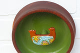 Embroidered Bird in Teak Frame | Green