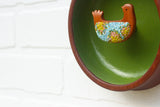Embroidered Bird in Teak Frame | Green