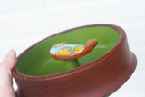 Embroidered Bird in Teak Frame | Green