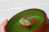 Embroidered Bird in Teak Frame | Green