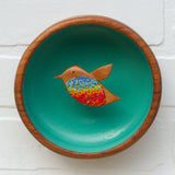 Embroidered Hummingbird in Vintage Teak Frame | Rainbow