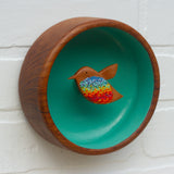 Embroidered Hummingbird in Vintage Teak Frame | Rainbow