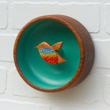 Embroidered Hummingbird in Vintage Teak Frame | Rainbow
