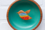 Embroidered Hummingbird in Vintage Teak Frame | Rainbow