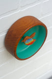 Embroidered Hummingbird in Vintage Teak Frame | Rainbow