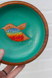 Embroidered Hummingbird in Vintage Teak Frame | Rainbow