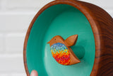 Embroidered Hummingbird in Vintage Teak Frame | Rainbow