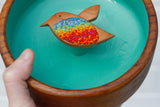 Embroidered Hummingbird in Vintage Teak Frame | Rainbow