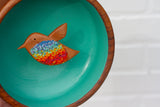 Embroidered Hummingbird in Vintage Teak Frame | Rainbow