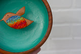 Embroidered Hummingbird in Vintage Teak Frame | Rainbow