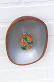 Modern Embroidered Oval Framed in Vintage Teak | Silver Background