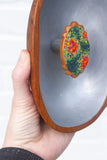 Modern Embroidered Oval Framed in Vintage Teak | Silver Background