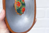 Modern Embroidered Oval Framed in Vintage Teak | Silver Background