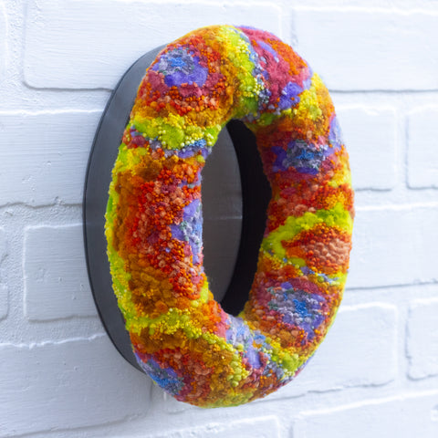 Mega Donut Puff Sculpture in Vintage Metal Frame | Rainbow