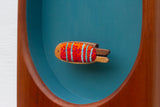Embroidered Striped Fish in Rare Double Section Frame