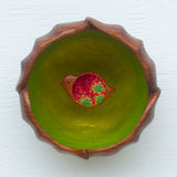Embroidered Bird in Rare, Small Flower Shaped Vintage Frame