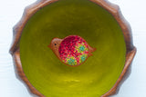 Embroidered Bird in Rare, Small Flower Shaped Vintage Frame