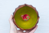 Embroidered Bird in Rare, Small Flower Shaped Vintage Frame
