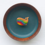 Embroidered Whale in Vintage Teak Frame | Rainbow