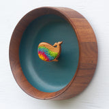 Embroidered Whale in Vintage Teak Frame | Rainbow