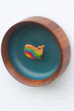 Embroidered Whale in Vintage Teak Frame | Rainbow