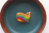 Embroidered Whale in Vintage Teak Frame | Rainbow