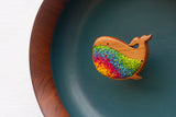 Embroidered Whale in Vintage Teak Frame | Rainbow