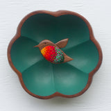 Embroidered Hummingbird in Vintage Flower Frame | Green