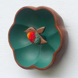 Embroidered Hummingbird in Vintage Flower Frame | Green