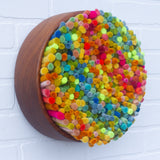 Mega Felted Puff in Vintage Teak Frame | Rainbow